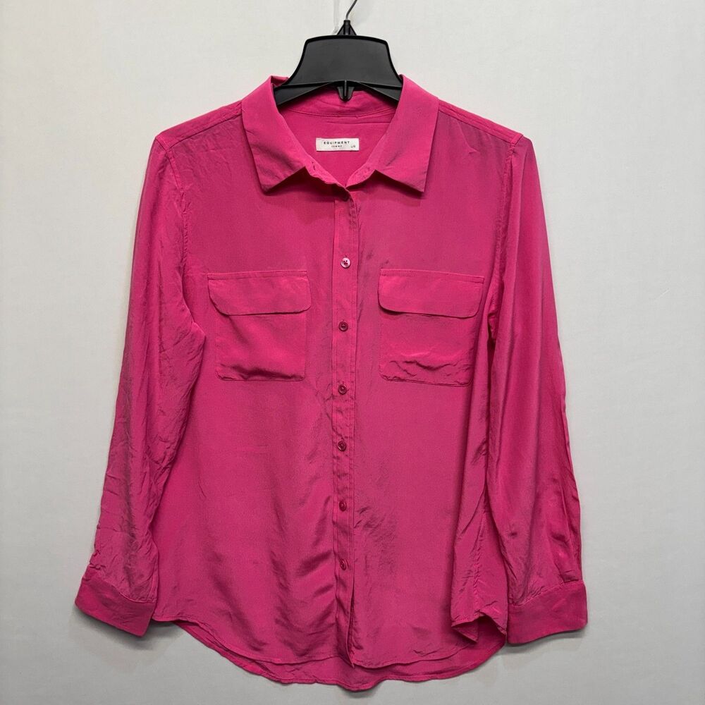Equipment Femme Women 100% Silk Blouse Top Button Shirt Size Large Pink C111 -29